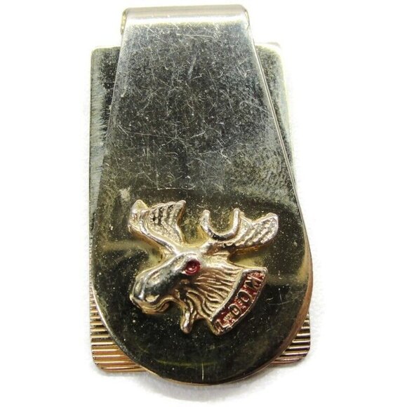 L.O.O.M. Moose Flip Up Gold Tone Money Clip Stainless Steel Wallet CC Cash - Picture 3 of 10